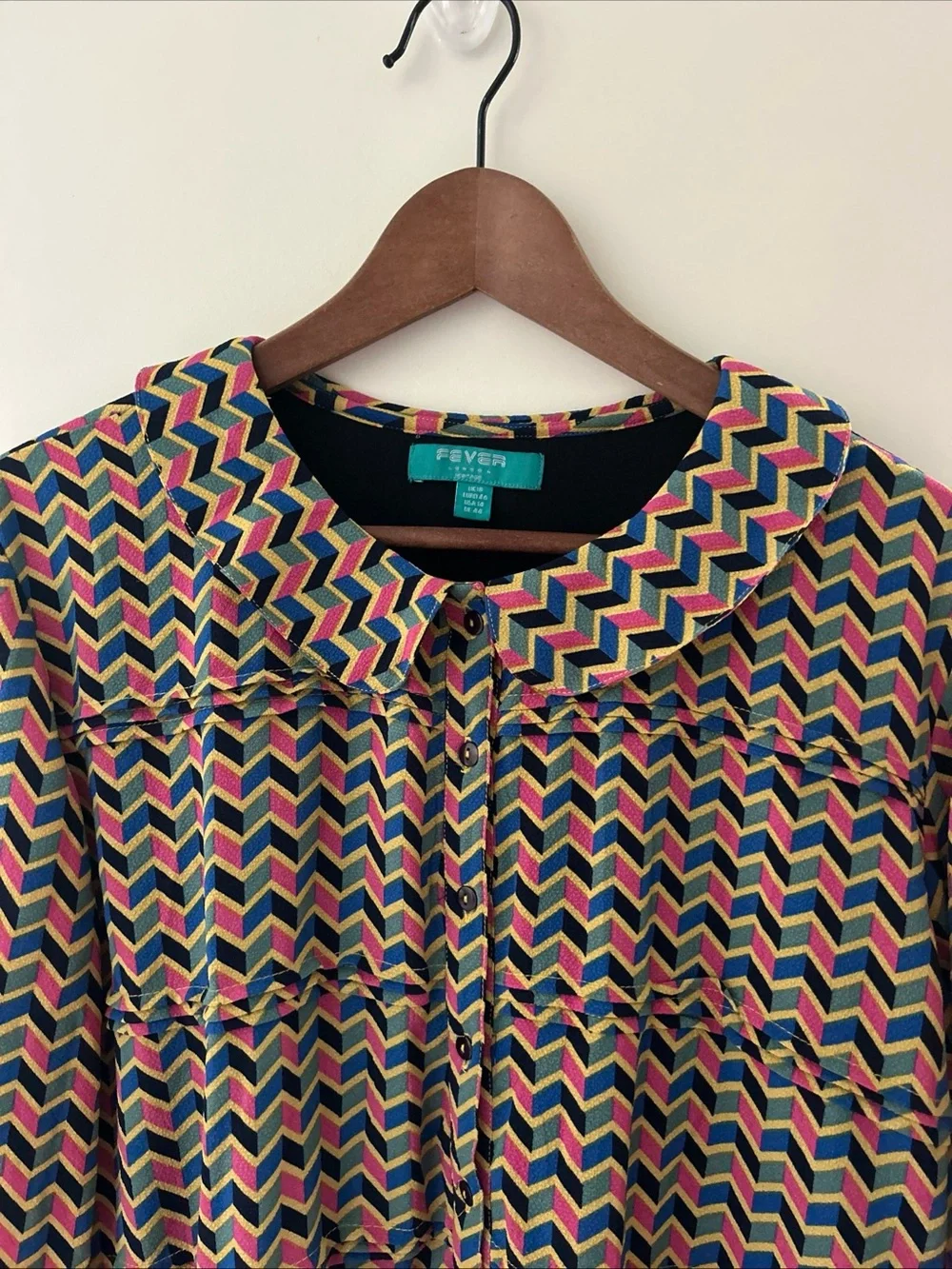 Fever London Heritage Dress Sz 14 Multicolor Button Front Peter Pan Collar Retro